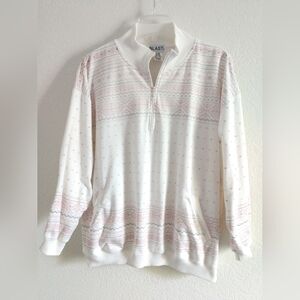 Pretty Vintage Blast Grandma Sweatshirt White Pink 1/4 Zip Size 2X Chest 48"